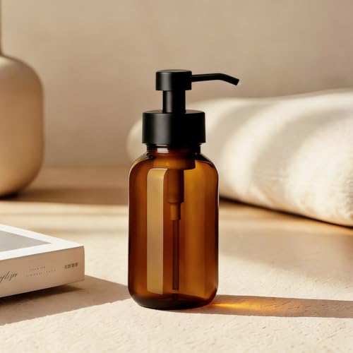 400ml 13.5oz Amber Glass Foam Soap Dispenser Refillable Foaming Hand Soap Pump Bottle Modern Empty Foam Bottle for Bathroom Kitchen Countertop Home Decor