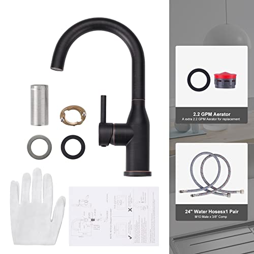 WOWOW 1 Hole Bar Faucet Single Handle Bar Sink Faucet Oiled Rubbed Bronze RV Kitchen Faucet with Supply Hose Small Kitchen Tap - color: Oiled-Rubbed Bronze