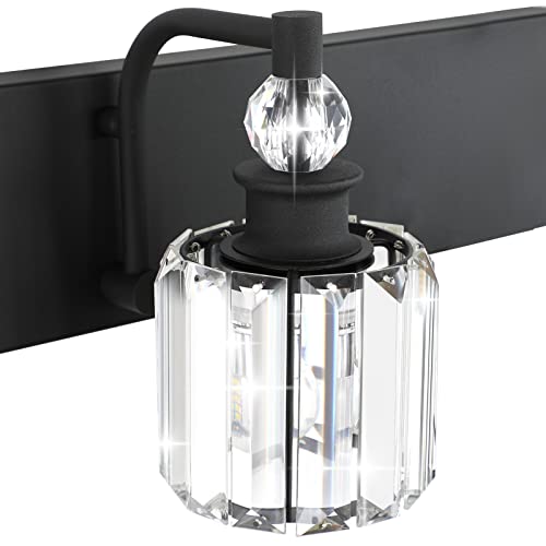 Ralbay Crystal Black Vanity Light Fixtures 5 Light Crystal Bathroom Light Fixtures Over Long Mirror Modern Matte Black Bath Wall Lights - color: Black, size: 40 inch