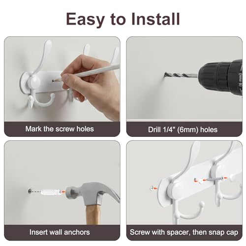 YUNISS Coat Rack Wall Mounted,4 Tri Stainless Steel Coat Hook for Coat Hat Robes Towel in Mudroom Entryway (White, 1 Pack 4) - color: White, size: 1 Pack 4