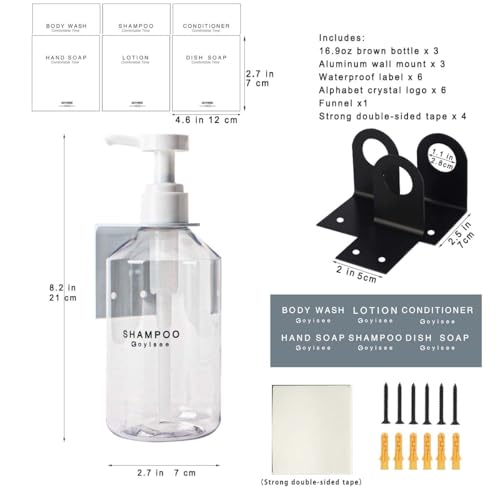 3-Chamber Shampoo & Conditioner Dispenser - Wall-Mounted Soap Dispenser Plastic Bottles with 4CC Pumps, No Drill Installation, Refillable for Bathroom, RV, Commercial Use Clear - color: Clear