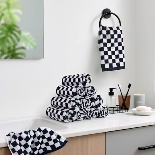 Washcloths 12 Pack Checkered - Wash Cloths for Showering (13"x13") in Black | Multi-Purpose Bathroom Face Cloths, Soft and Quick Dry - color: Black