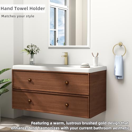 Brushed Gold Bath Towel Ring, 304 Stainless Steel Heavy Duty Towel Holder for Bathroom, Wall Mounted - color: Brushed Gold, size: Standard Size