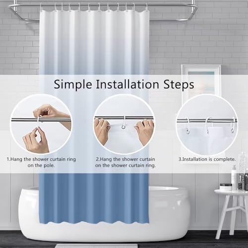 Ombre Haze Blue Stall RV Shower Curtain with Hooks 36x72inches | Machine Washable Waterproof, Modern Solid Boho Gradient, Bathroom Dorm Hotel Room Divider, Easy to Install, Window Curtain - color: Haze Blue, size: 36"W x 72"L (Pack of 1)