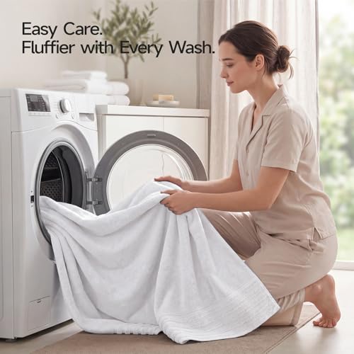 ecolook Soft Bath Towels 2 Pack, 100% Cotton Ultra Absorbent & Quick-Drying | Luxury Lightweight with Hanging Loop, White towels for Bathroom Shower Gym Travel - color: White