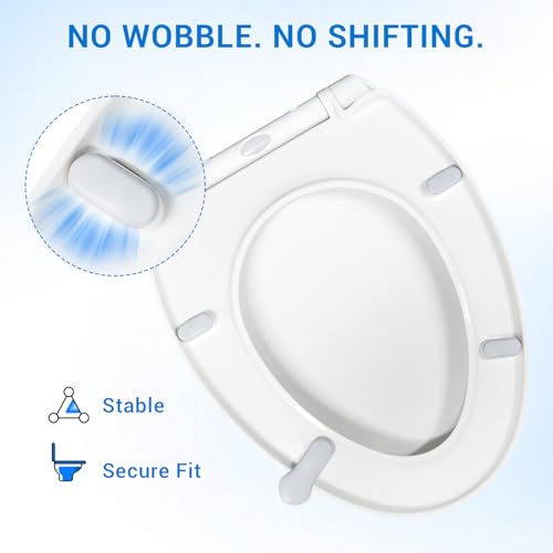 KHE Elongated Toilet Seat, 18.5 Inch, White | Soft Close Toilet Seat with No-Touch Handle, Quick Release for Easy Cleaning, Non-Slip Bumpers, Durable PP - size: Elongated 18.5''