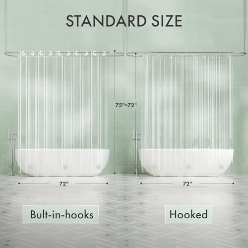 AmazerBath No Hook Shower Curtain and Liner 3-in-1, 100% EVA Luxury Soft Heavy Duty Clear Shower Liner, 72x75 Hookless Shower Curtain with 3 Heavyweight Stones - color: Rainbow Ethereal