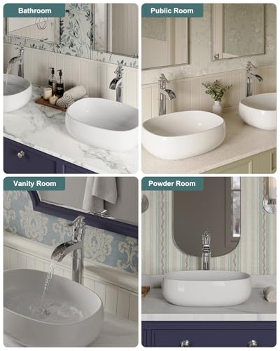 BWE Vessel Sink Faucet Chrome Polished Waterfall Spout Tall Body 1 Hole | Tall Bathroom Faucets with Pop Up Drain Assembly Without Overflow Supply Lines Lavatory Vanity Faucets Commercial - color: Chrome