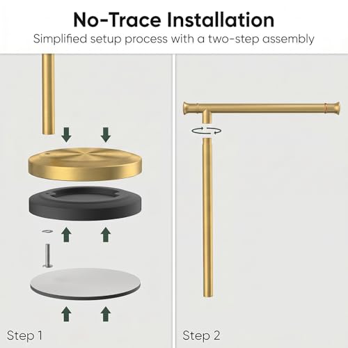 Hoimpro Hand Towel Holder Stand Bathroom Towel Bar Rack Countertop Gold | Brushed Gold, Free Standing Towel Hanger Ring for Bathroom Kitchen Vanity Counter,13 Inch, Stainless Steel, Bath Accessories - color: Brushed Gold