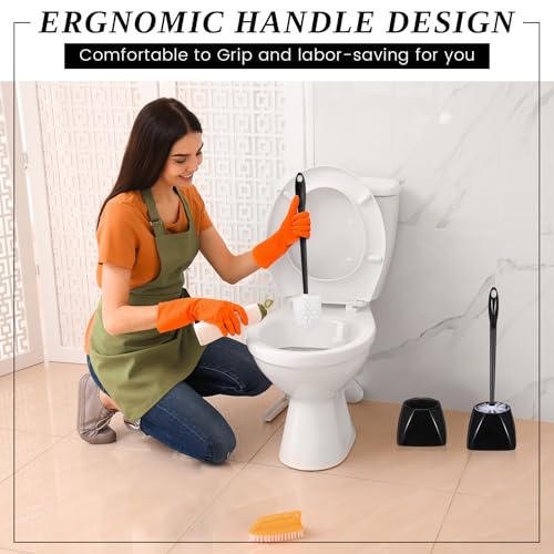 FoldTier 15 Sets Toilet Holder and Brush Set 16.14 Inch Toilet Bowl Cleaner Brush with Caddy Bathroom Scrub Plastic Scrubber with Long Handle for Bathroom Cleaning, Easy to Assemble (Black) - color: Black