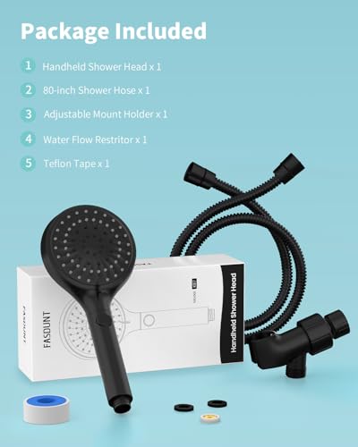 Shower Head with Handheld, High Pressure Showerhead with Hose Black | 80" Extra Long Stainless Steel Hose & Adjustable Bracket, Shower Heads with ON/OFF Switch for Pets Bath - color: Matte Black, style: 6 Spray-Settings