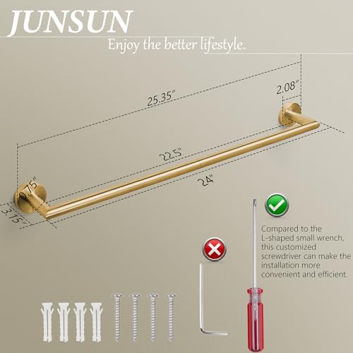 Bathroom Towel Bar 24 Inch Towel Rack Wall Mount Bath Towel Holder Modern Towel Rod Gold Bath Towel Hanger Stainless Steel Brushed Brass Bathroom Accessories Towel Rail Single Towel Bars Brushed Gold - color: Brushed Gold, size: 24 Inch