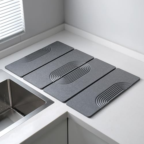 Foldable Stone Dish Drying Mat for Kitchen Counter, Diatomaceous Earth Drying Mat with Non-Slip Backing, Heat Resistant Multifunctional Mat for Kitchen & Bathroom, Instant water absorption-(24"×16") - color: Dark Gray