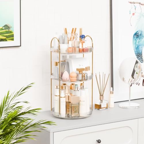 360° Rotating Makeup Organizer, Large Capacity 3 Tier Perfume Skincare Clear Bathroom Organizers, Multi-Function Spinning Cosmetic Storage for Bedroom, Dresser, Countertop
