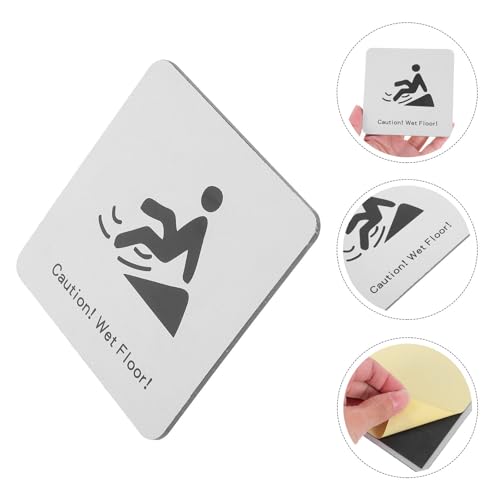 Kisangel Wet Floor Warn Sign Plaque for Homes and Multiple Environments Made of Wear-resistant Aluminium-plastic Panel with Adhesive Tape, Waterproof Silver Slippery Floor Safety Sign