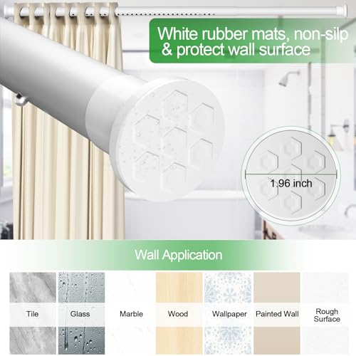 Heavy Duty Tension Curtain Rod No Drilling, 43-102 Inch Adjustable | 1.26" Diameter Pole with Strong Spring Loaded, Non Slip, Renter Friendly, Shower Rods for Bathroom/Windows/Closet,Matte White - color: Matte White, size: 43-102 Inches