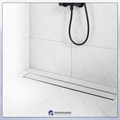 Linear Shower Drain 24 inch with 2-in-1 Flat & Tile Insert Cover - Brushed 304 Stainless Steel Shower Floor Drain - Linear Drain with Reversible Cover & Hair Catcher - Includes Cleaning Tools - color: Brushed Stainless Steel