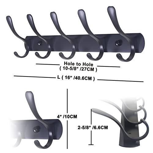 SKOLOO Coat Rack Wall Mount - Modern, Metal Wall Coat Rack with 5 Hooks, Sturdy Wall Mounted Coat Hooks for Hanging Coat, Jacket, Clothes, Hat, Matte Black - color: Black