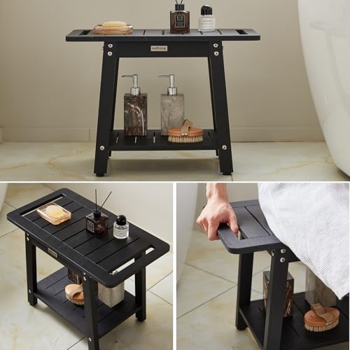 Large Shower Stool for Inside Shower, Poly Lumber Shower Bench Seat to Sit On, HDPS Bath Shower Chair Seat with Shelf, Shower Foot Rest for Shaving Legs, No Maintenance, Water-Resistant, Black - color: Black