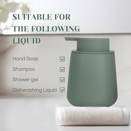 INGOFIN Ceramic Foaming Soap Dispenser - 12oz Foam Hand Soap Dispenser Bathroom, Modern Dish Soap Bottle with Pump for Kitchen, Matte Green - color: Matte Green