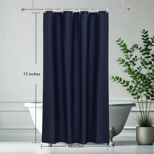 AooHome 48 Width x 72 Height inch Shower Liner, Stall Size Fabric Solid Color Bathroom Curtain with Hooks, Weighted Hem, Waterproof, Navy Blue - color: Navy Blue, size: 48"W x 72"L (Pack of 1)
