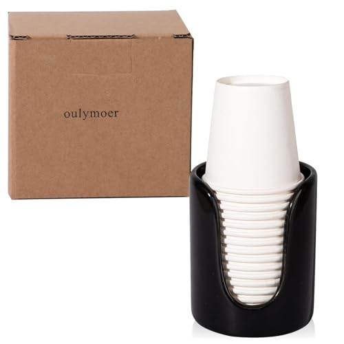 Ceramic Bathroom Cup Dispenser, Fits 3–4 Oz Cups, 1 Pack, Black | Small Countertop Cup Holder for Mouthwash & Rinsing – Non-Slip Base, Easy-Access Design, Kitchen & Bathroom Ready - color: Black, size: 1 Pack
