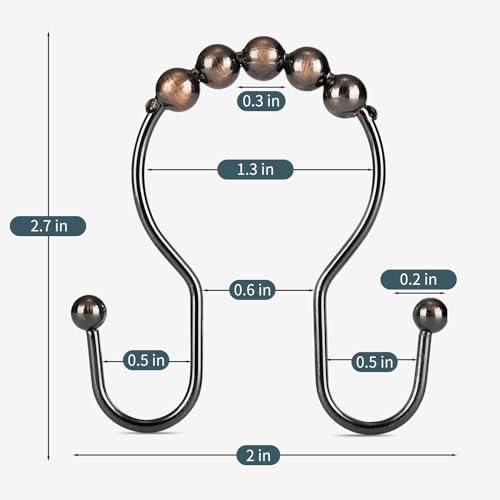 Shower Curtain Hooks, OEH Shower Curtain Rings, Bronze Shower Curtain Hooks Rust Proof, Smooth Gliding Metal Shower Curtain Rings Rust Proof, Double Shower Hooks for Shower Curtain, 12 Pcs, Bronze - color: Bronze, size: Classic Double Hooks