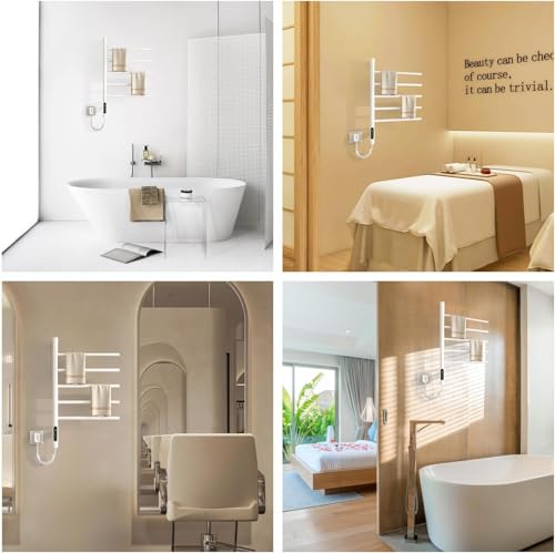 180°Rotation Electric Heated Towel Rack Wall Mounted Towel Warmer Racks 5 Bars Hardwired & Plug-in Hot Towel Rack with 1H-9H Timer for Home Bathroom Salons and Spas (White) - size: G63
