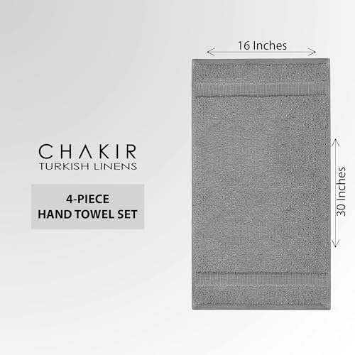 Chakir Turkish Linens 4 Piece Hand Towels, 100% Cotton Turkish Towels for Bathroom, Luxury Soft Absorbent Hand Towel Set, 16 x 30 Inches, Gray - color: Gray