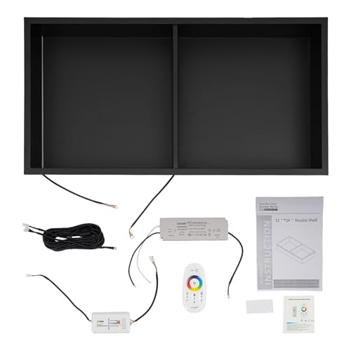 12 * 24In RGB LED Light Shower Niche, 2-Tier Stainless Steel Recessed Storage with Remote Control, Black No Tile Needed Wall Niche for Bathroom Storage Built-in Installation (12x24in RGB) - size: 12x24in RGB