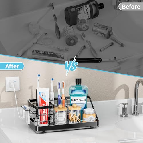 Toothbrush Holders Instant-Drying Organizer - Bathroom Countertop/Wall Mounted Electric Toothbrush Holder - Toothbrush Head Toothpaste Holder Bathroom Counter Organizers Storage Black - color: Black