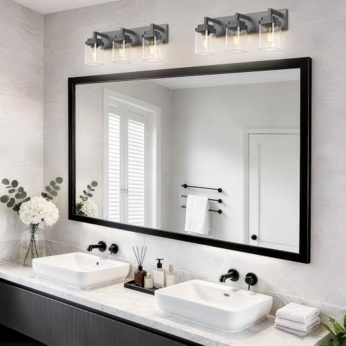 Matte Black Bathroom Light Fixtures, Modern Vanity Lights with Clear Glass Lamp Shade, Bathroom Lighting Fixtures Over Mirror, Restroom Vanity Lighting Fixture, 3-Light 22 Inch - color: Blakc, size: 3-Light