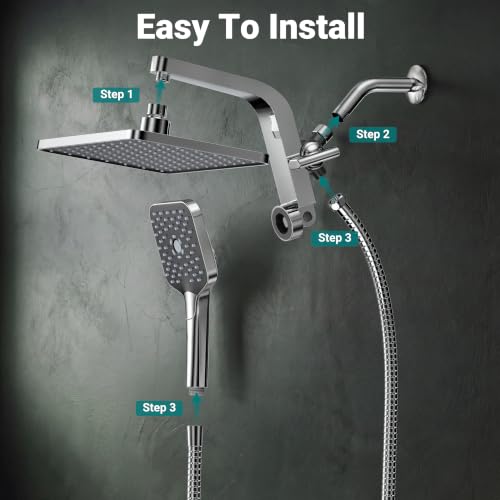 12" XXL Rainfall Shower Head with Handheld Combo, Chrome Polished | High Pressure, Magnetic Docking, Air-Infusion Tech, Anti-Leak One-Piece Design, Dual Square Showerhead - color: Chrome Polished