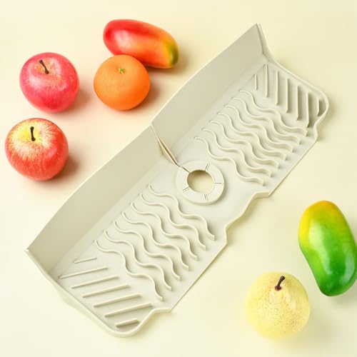 Craftdady 17.5'' Kitchen Sink Splash Guard Faucet Mat for Kitchen Sink | 5° Slope Fast Self-draining White Kitchen Sink Faucet Mat Behind Faucet fit for Countertop Bathroom Farmhouse - color: White