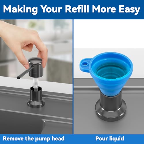 Dish Soap Dispenser, Kitchen Sink Soap Dispenser Pump with 17 OZ Bottle, Refill from The Top, Wide Pump Head Base (Gray) - color: Gray, size: With Bottle