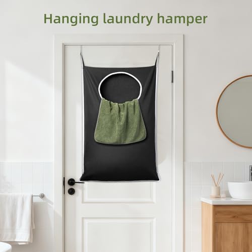 KEEPJOY XL Black Door Hanging Laundry Hamper, 36.5" x 22.5" Large Capacity Hanging Hamper Bag with Large opening and Strong Hooks for All Family Laundry, Blankets, and Toys (Black,1-Pack) - color: Black