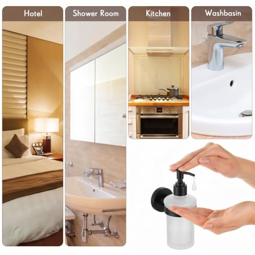 1 Pack Hand Soap Dispenser Wall Mount Bathroom Glass Soap Dispenser Pump Bottle with Stainless Steel Pump for Kitchen Bathroom Countertop (Black) - color: Black
