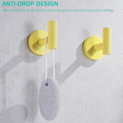 Towel Hooks for Bathrooms,Yellow Wall Mount Hooks SUS 304 Stainless Steel Coat Hook Robe Hook Towel Hook 2 Count for Kitchen,Bedroom (Drilling),96006-8YL - color: Yellow