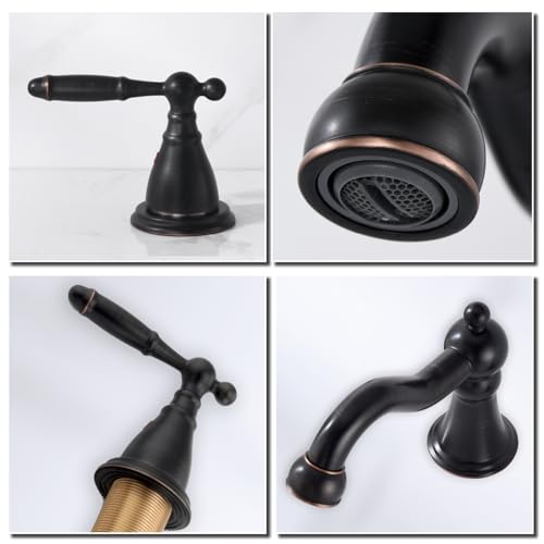 RKF Bathroom Faucets for Sink 3 Oil Rubber Bronze Hole 8 inch Widespread Bathroom Sink Faucet with Drain Double Lever Handle Faucet Bathroom Vanity Faucet Basin Mixer Tap WF013-ORB - color: ORB