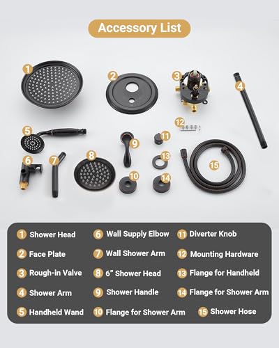DASAN Antique Dual Shower Head Faucet Set, Oil Rubbed Bronze Dual Rain Shower Head System Complete Double Head Shower Fixture Combo, 9'' & 6'' Dual Rainfall Overhead Shower with Handheld, Valve & Trim - color: Oil Rubbed Bronze
