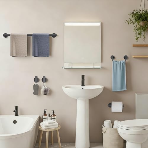 Matte Black Towel Bar Set, 5-Piece Bathroom Hardware Set with Smiley Face Towel Rings, Stainless Steel Wall-Mounted Towel Rack Set 23.6 Inch - color: Black