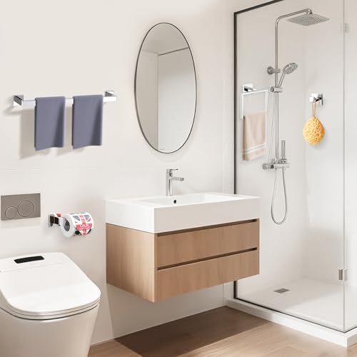 TURS 4-Piece Bathroom Hardware Set Chrome Towel Bar Set 23.6inch Bath Towel Holder Sets SUS 304 Stainless Steel Wall Mounted Towel Rack Sets for Bathroom. - color: Chrome, size: Set D