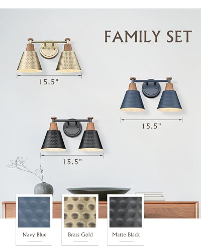 FEMILA 2 Light Bathroom Vanity Light, 15" Modern Bathroom Lighting Fixtures Over Mirror, with Woodgrain Finsih, 4FG59B-2W Blue-NW - color: Navy Blue & New Woodgrain, size: 15"
