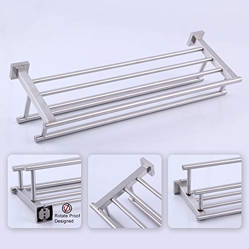 GERZWY Bathroom Lavatory Towel Rack Towel Shelf with Double Towel Bars Wall Mount Holder, 24-Inch SUS 304 Stainless Steel Brushed Finish AG1602B-LS - color: Brushed