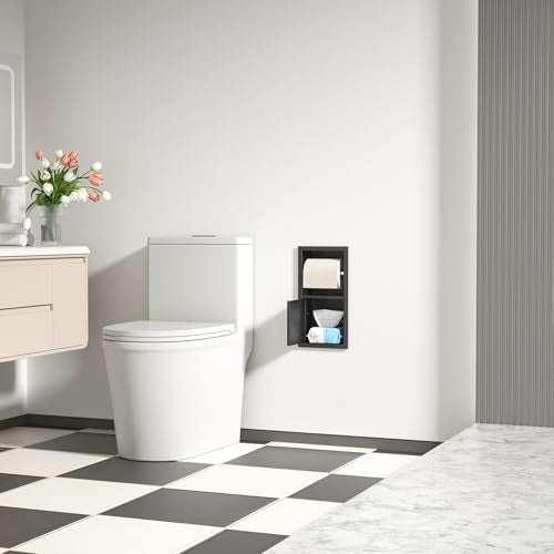 Toilet Paper Holder, Hidden Tampon Storage Holder | in Wall Toilet Roll Holder, Recessed Toilet Niche for Bathroom (Matte Black) - color: Matte Black