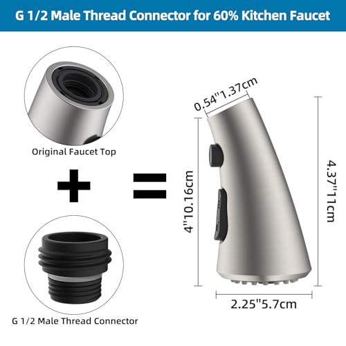 Curve Kitchen Faucet Sprayer Head Compatible with Kohler, Brushed Nickel | NSF/ANSI/CAN 372 Certified, 14 Adapter Kit for Universal Fit Use, 3 Function Pull Down Sink Faucet Spray Head Replacement - color: Brushed Nickel, style: Curve Design