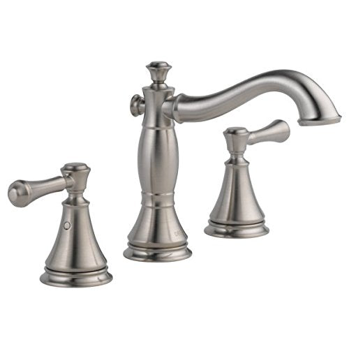 Delta Cassidy Brushed Nickel Bathroom Faucet 3 Hole, 8 Inch Widespread Bathroom Sink Faucet for Vanity, Metal Push-Pop Drain Assembly, Stainless 3597LF-SSMPU - color: Stainless