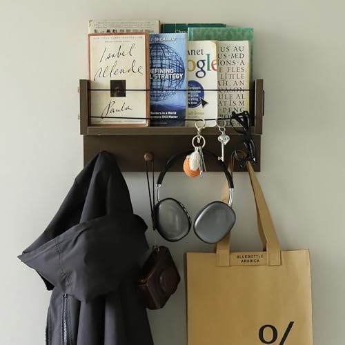 Entrance Coat Rack ,Coat Hooks, Wall-Mounted Wooden Hook Rack, Wall-Mounted Shelves are Very Suitable (Walnut Color Finish-B-1) - style: Walnut color finish-B-1