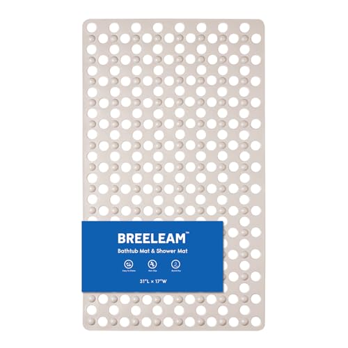 Non Slip Bathtub and Shower Mat 31x17 inch,Bath Mat with Quick Dry Drain Holes and Suction Cups, Soft Comfortable Safe Bathroom Mat for Bath Tub, Floor, Tile (Khaki) - color: Khaki