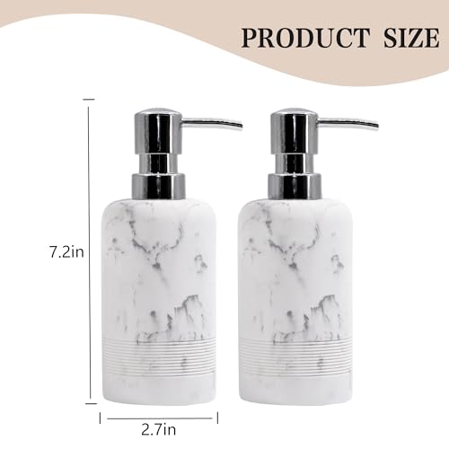 Resin Soap Dispenser Sets, 2 Pcs Heavy Lotion Dispensers,10.8oz Refillable Liquid Soap Dispensers with Rust-Proof Pump for Bathroom Countertop or Kitchen, Artificial Marble White - color: White